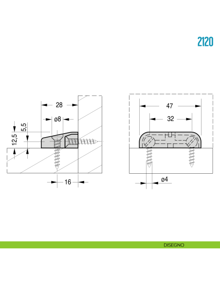 Giunzione per mobile in nylon Ceam 2120 - disegno