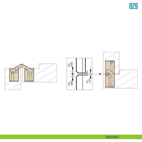 Cerniera invisibile per porta Ceam 829 - disegno