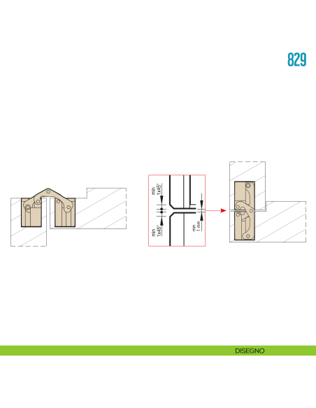 Cerniera invisibile per porta Ceam 829 - disegno