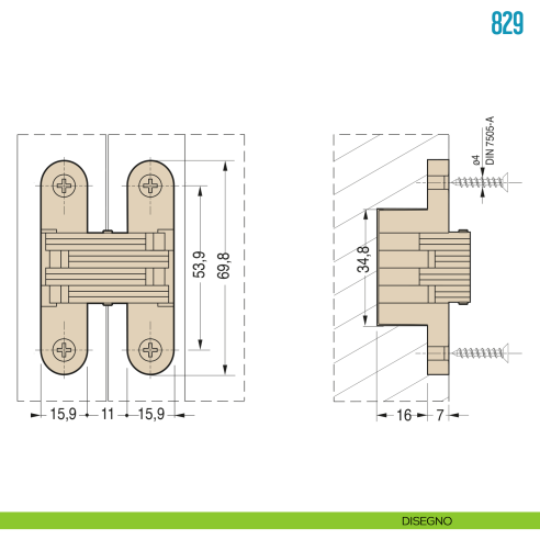 Cerniera invisibile per porta Ceam 829 - disegno