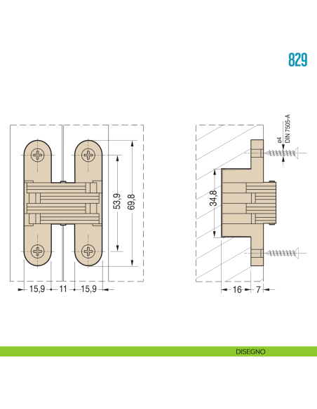 Cerniera invisibile per porta Ceam 829 - disegno