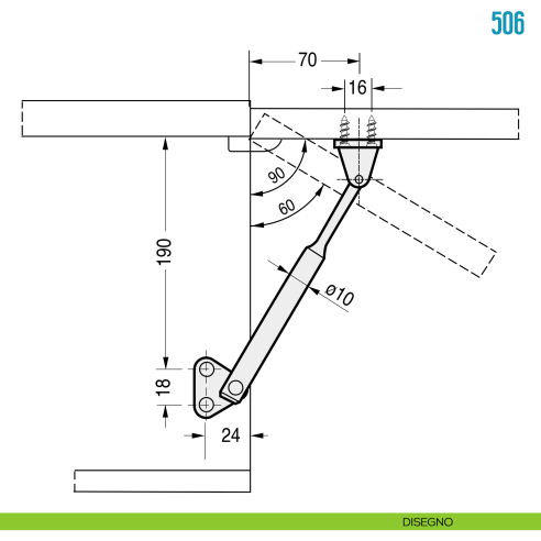 Braccio telescopico per anta a ribalta Ceam 506 mm 200 - disegno