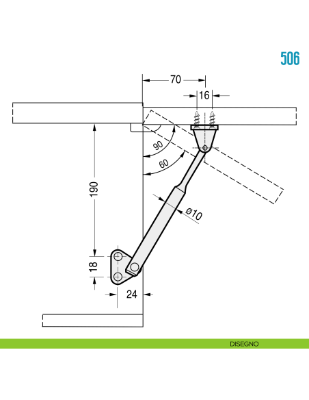 Braccio telescopico per anta a ribalta Ceam 506 mm 200 - disegno
