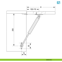 Pistone a gas per anta a ribalta verso l'alto 150 N Ceam 621 2