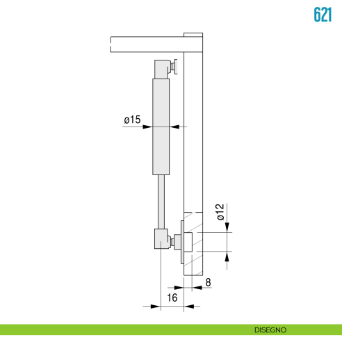 Pistone a gas per anta a ribalta verso l'alto 150 N Ceam 621 - disegno