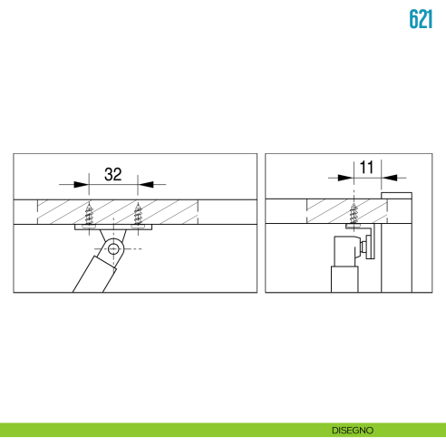 Pistone a gas per anta a ribalta verso l'alto 150 N Ceam 621 - disegno