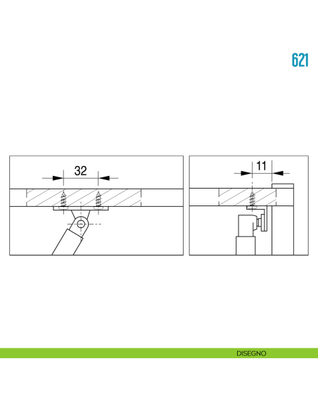 Pistone a gas per anta a ribalta verso l'alto 150 N Ceam 621 - disegno