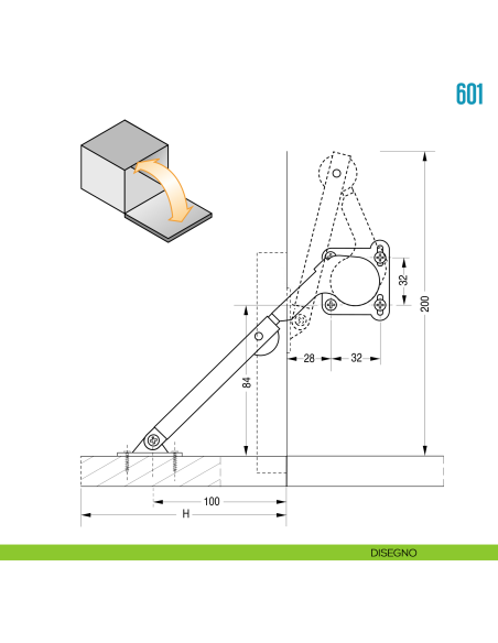 Snodo frenante per anta a ribalta verso il basso Ceam 601 - disegno