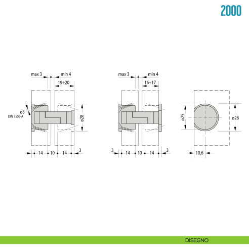 Cerniera a scomparsa per tavolo Ceam 2000 - disegno