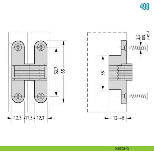Cerniera a scomparsa per mobile Ceam 499 - disegno