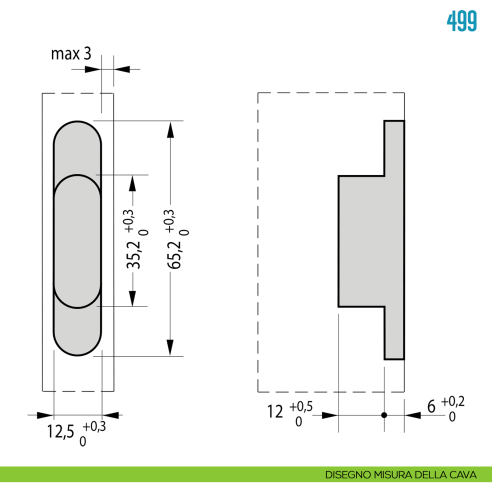 Cerniera a scomparsa per mobile Ceam 499 - disegno misura della cava