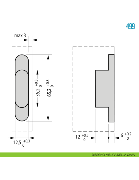 Cerniera a scomparsa per mobile Ceam 499 - disegno misura della cava