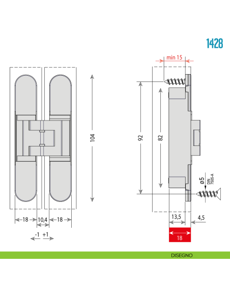 Cerniera a scomparsa regolabile per porte Ceam 1428 - disegno