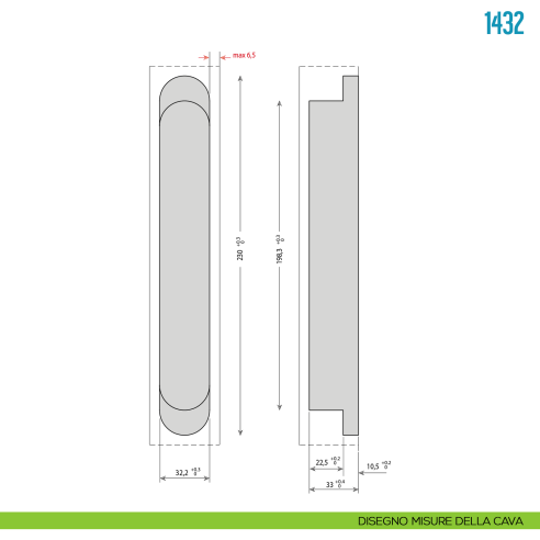 Cerniera a scomparsa regolabile per porte pesanti Ceam 1432 - disegno misure della cava