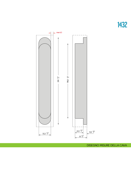 Cerniera a scomparsa regolabile per porte pesanti Ceam 1432 - disegno misure della cava