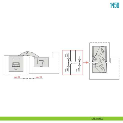 Cerniera a scomparsa regolabile per porte Ceam 1450 - disegno