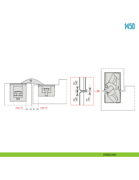 Cerniera a scomparsa regolabile per porte Ceam 1450 - disegno