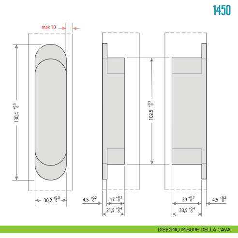 Cerniera a scomparsa regolabile per porte Ceam 1450 - disegno misure della cava