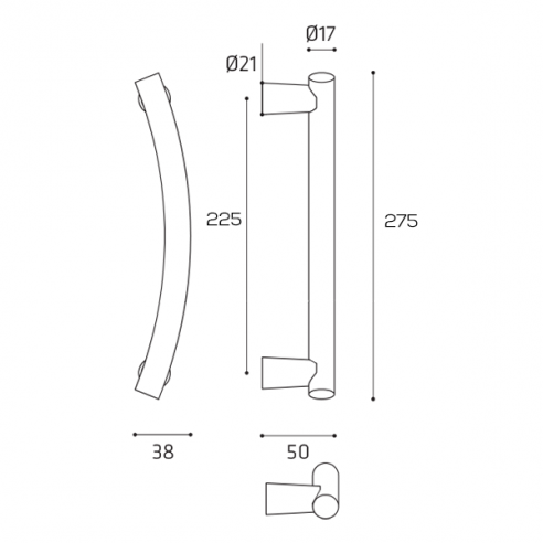 Maniglione per porta Sabbia Comit accoppiato 275 mm disegno