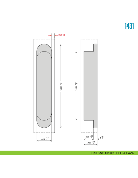 Cerniera a scomparsa regolabile per porte pesanti Ceam 1431 - disegno misure della cava