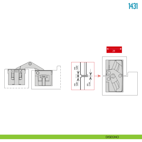 Cerniera invisibile nera regolabile per porte pesanti Ceam 1431 - disegno