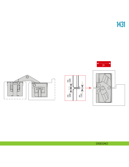 Cerniera invisibile nera regolabile per porte pesanti Ceam 1431 - disegno