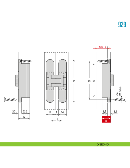 Cerniera a scomparsa nera regolabile per mobile Ceam 929