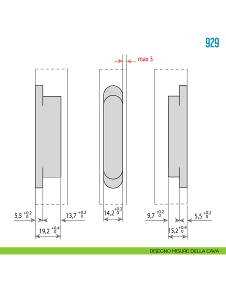 Cerniera a scomparsa nera regolabile per mobile Ceam 929 - disegno misure della cava