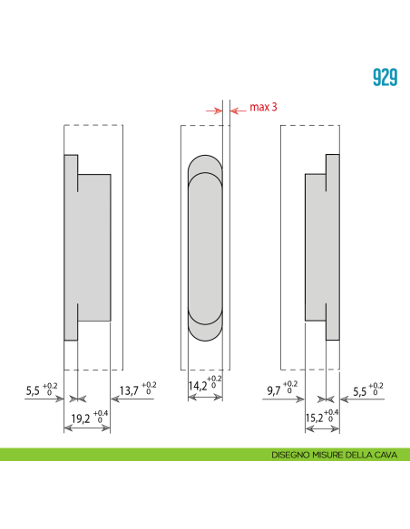Cerniera invisibile bianca regolabile per mobile Ceam 929 - disegno misure della cava