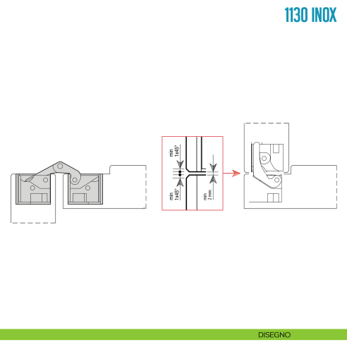 Cerniera a scomparsa in acciaio inox regolabile per porta Ceam 1130 INOX - disegno