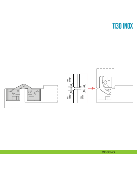Cerniera a scomparsa in acciaio inox regolabile per porta Ceam 1130 INOX - disegno
