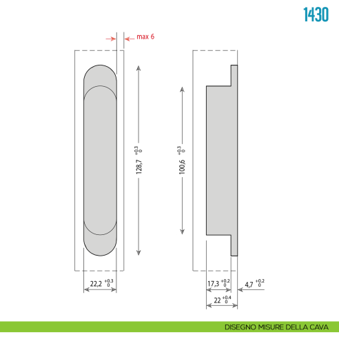Cerniera a scomparsa argento regolabile per porta Ceam 1430 - disegno misure della cava