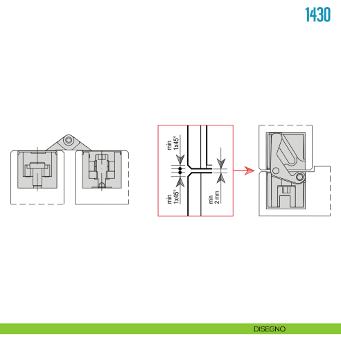 Cerniera a scomparsa ottonata regolabile per porta Ceam 1430 - disegno