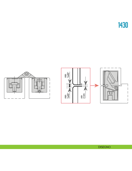 Cerniera invisibile bianca regolabile per porta Ceam 1430 - disegno