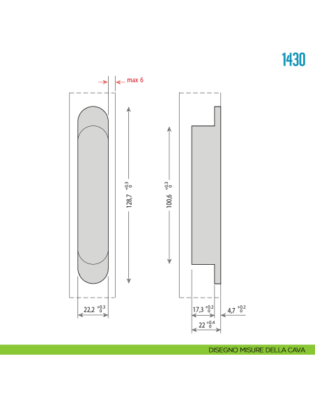 Cerniera invisibile nera regolabile per porta Ceam 1430 - disegno misure della cava