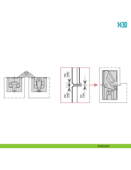 Cerniera invisibile regolabile per porta Ceam 1430 - disegno