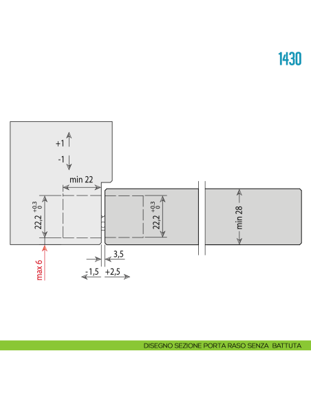 Cerniera invisibile regolabile per porta Ceam 1430 - disegno sezione porta raso senza battuta