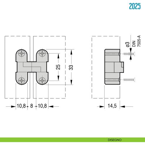 Cerniera a scomparsa per mobile Ceam 828 - disegno
