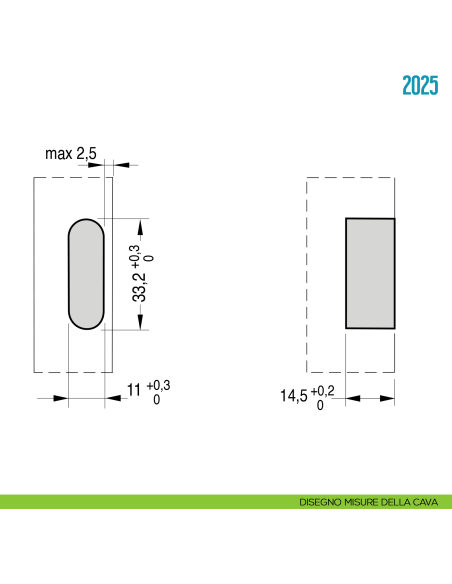 Cerniera a scomparsa per mobile Ceam 828 - disegno misure della cava