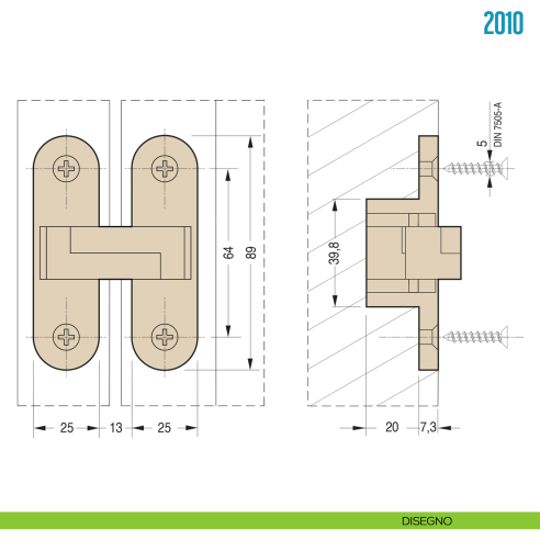 Cerniera a scomparsa in acciaio inox per porta Ceam 2010 - disegno