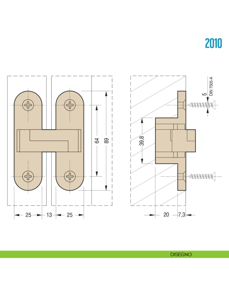 Cerniera a scomparsa in acciaio inox per porta Ceam 2010 - disegno