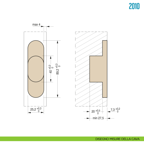 Cerniera a scomparsa in acciaio inox per porta Ceam 2010 - disegno misure della cava