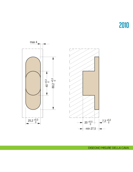 Cerniera a scomparsa in acciaio inox per porta Ceam 2010 - disegno misure della cava