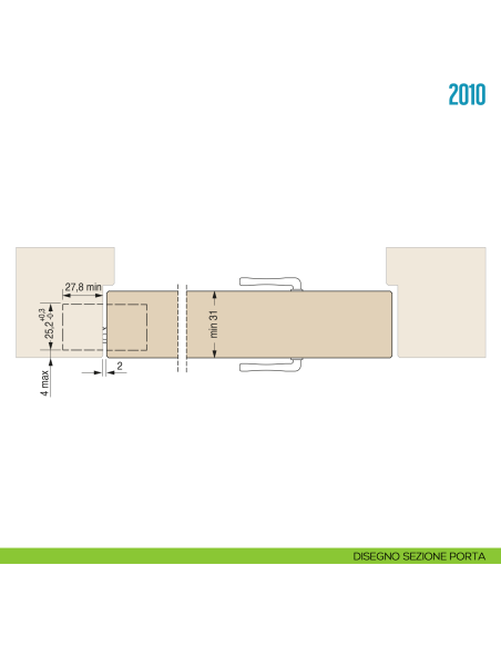 Cerniera a scomparsa in acciaio inox per porta Ceam 2010 - disegno sezione porta