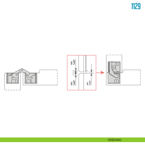 Cerniera invisibile regolabile per porta Ceam 1129 - disegno