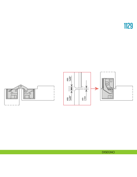 Cerniera invisibile regolabile per porta Ceam 1129 - disegno