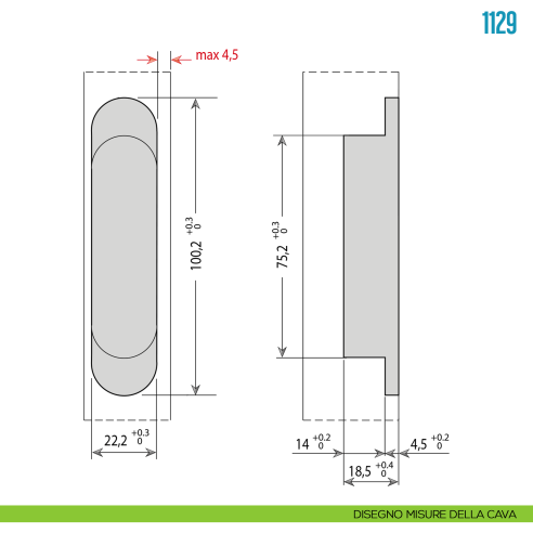 Cerniera invisibile regolabile per porta Ceam 1129 - disegno misure della cava