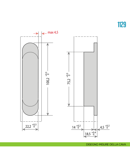 Cerniera invisibile regolabile per porta Ceam 1129 - disegno misure della cava
