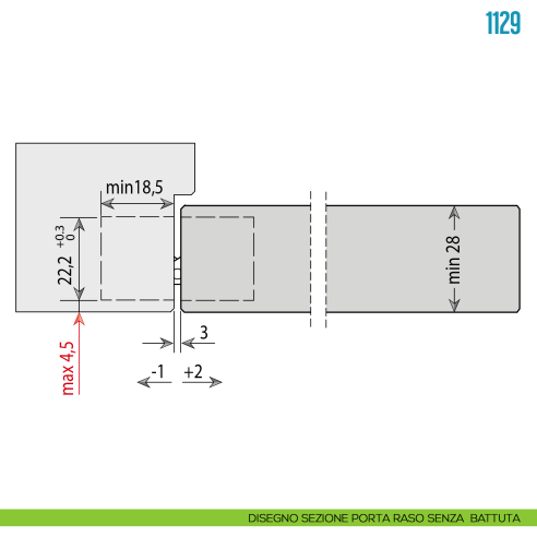 Cerniera invisibile regolabile per porta Ceam 1129 - disegno sezione porta raso senza battuta