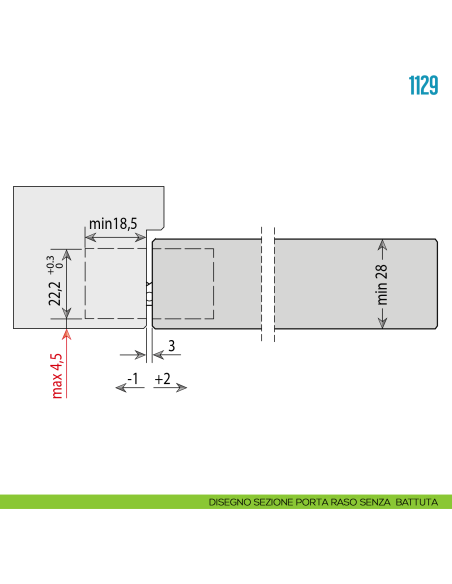 Cerniera invisibile regolabile per porta Ceam 1129 - disegno sezione porta raso senza battuta